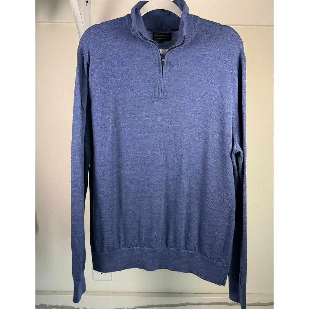Banana Republic 100% Merino Wool Quarter Zip Long‎ Sleeve Blue Size XL